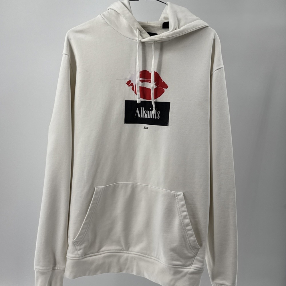 AllSaints Hoodie Pullover Mens XS White Lips Graphic 2022 Made in Portugal